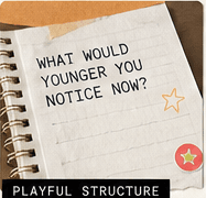 A journal prompt asking what your younger self would notice now